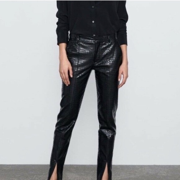 croc leather pants zara